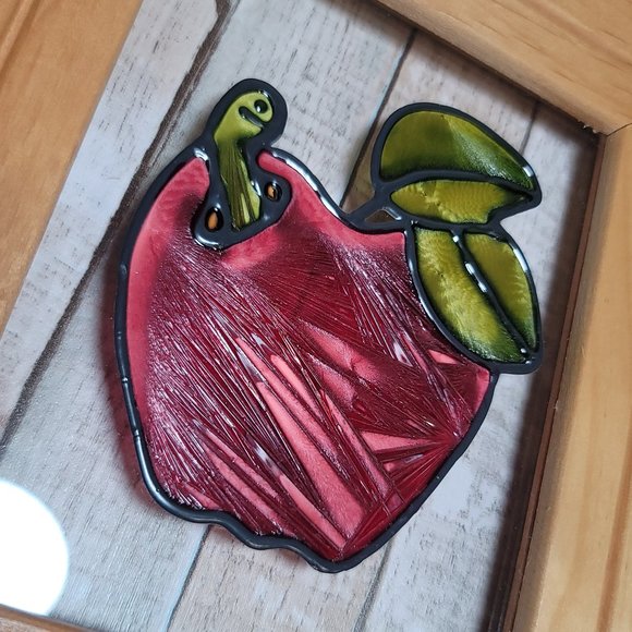 Framed Glass Window Panel - Apple w/ Worm - Open Windows, Salida, Colorado - Picture 3 of 7